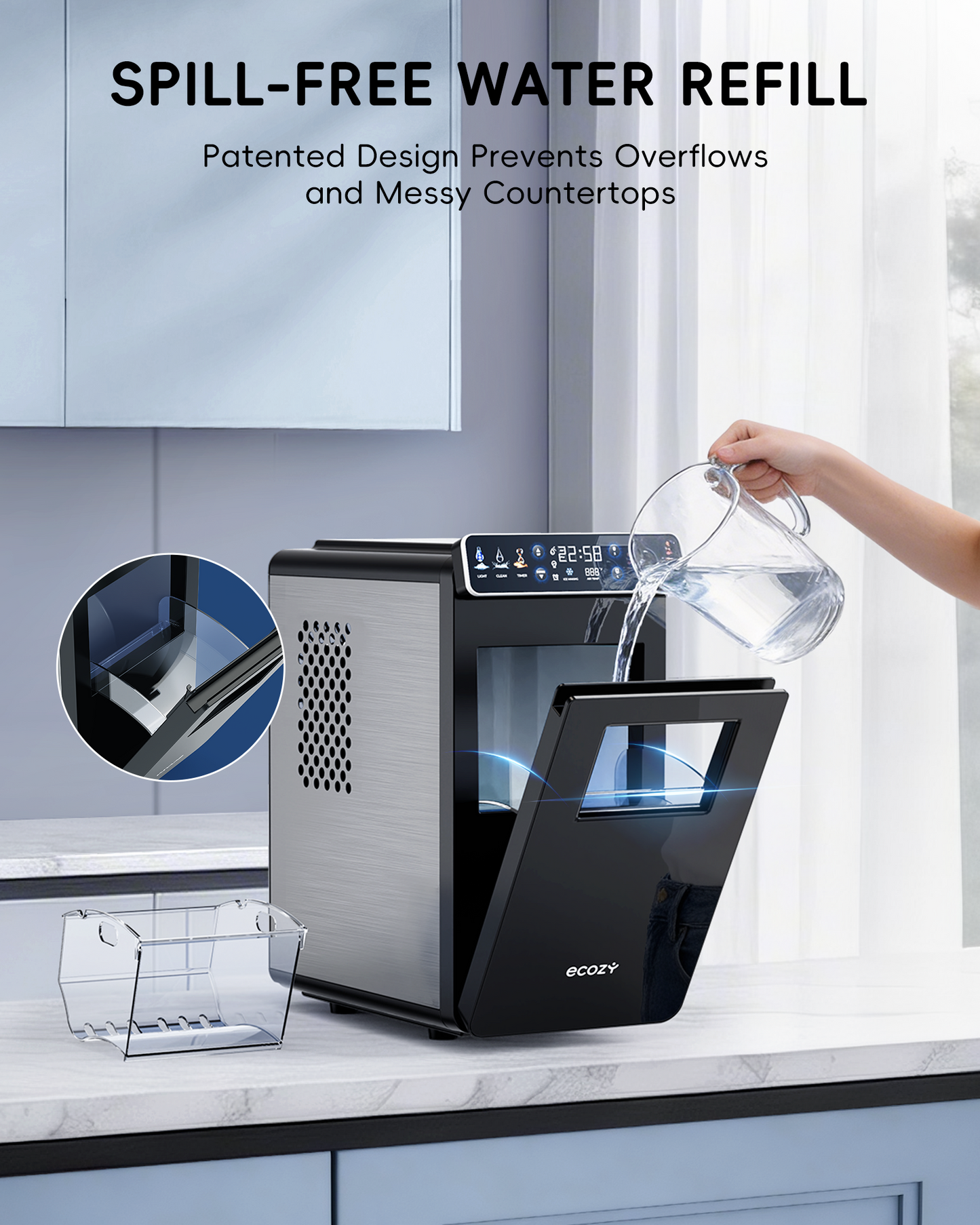 Ecozy Chillio Bullet Ice Makers Countertop, Ultra Slim Design with Full-Color Panel IM-BS262A