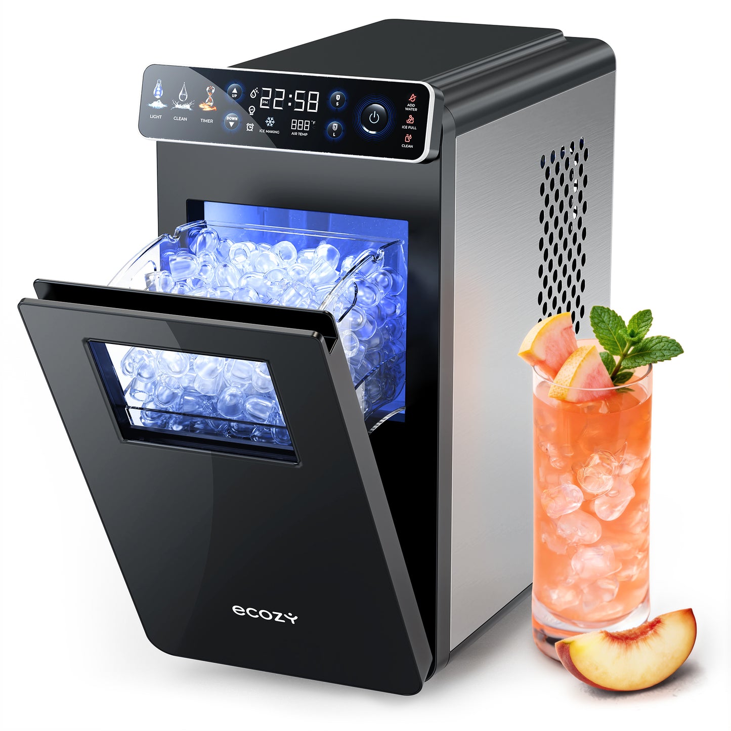 Ecozy Chillio Bullet Ice Makers Countertop, Ultra Slim Design with Full-Color Panel IM-BS262A