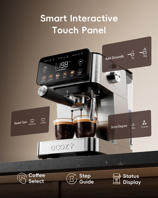 Ecozy Chillio 2-in-1 Espresso Machine with Milk Frother, Guided Touchscreen CM-PM112C