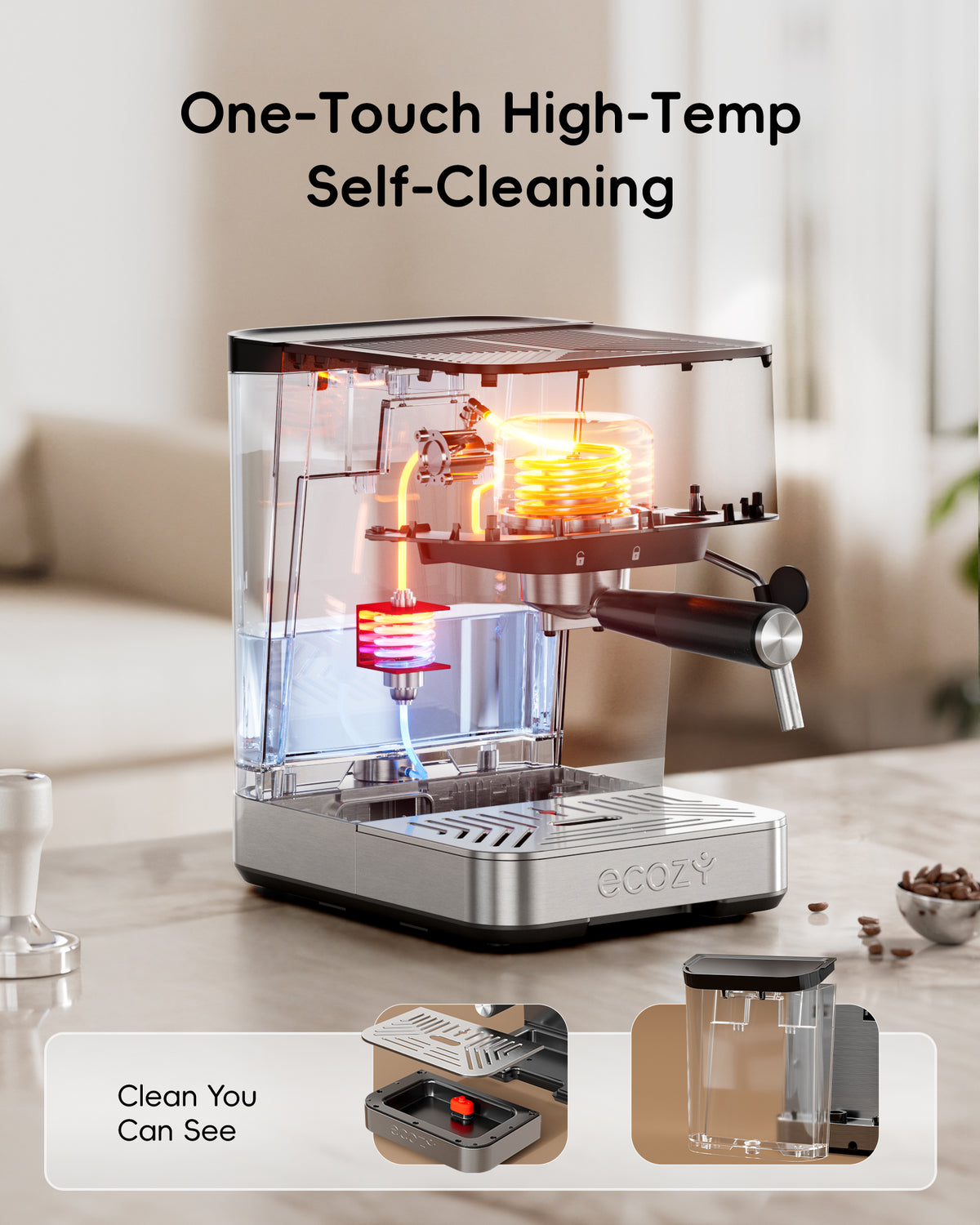 Ecozy Chillio 2-in-1 Espresso Machine with Milk Frother, Guided Touchscreen CM-PM112C
