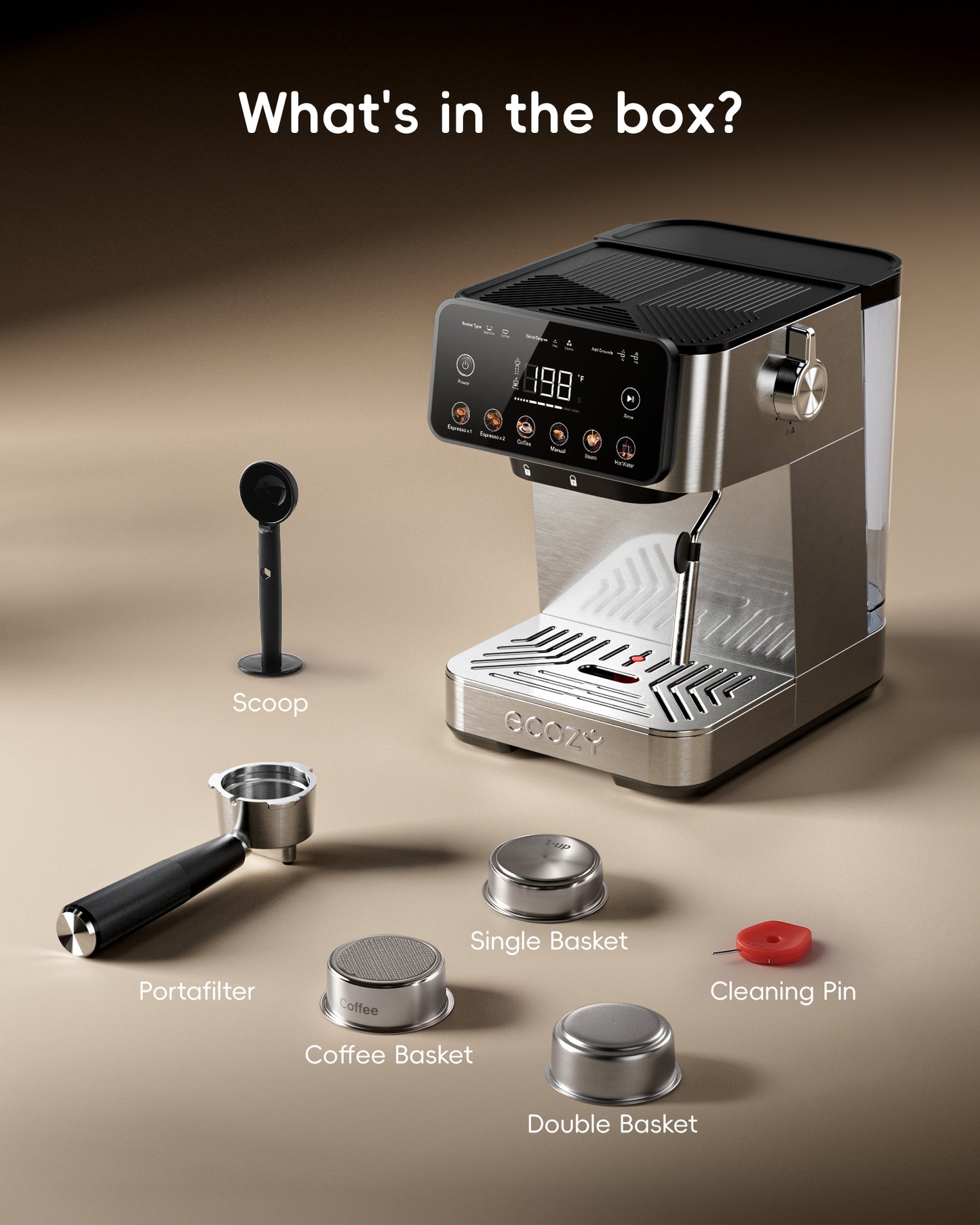 Ecozy Chillio 2-in-1 Espresso Machine with Milk Frother, Guided Touchscreen CM-PM112C