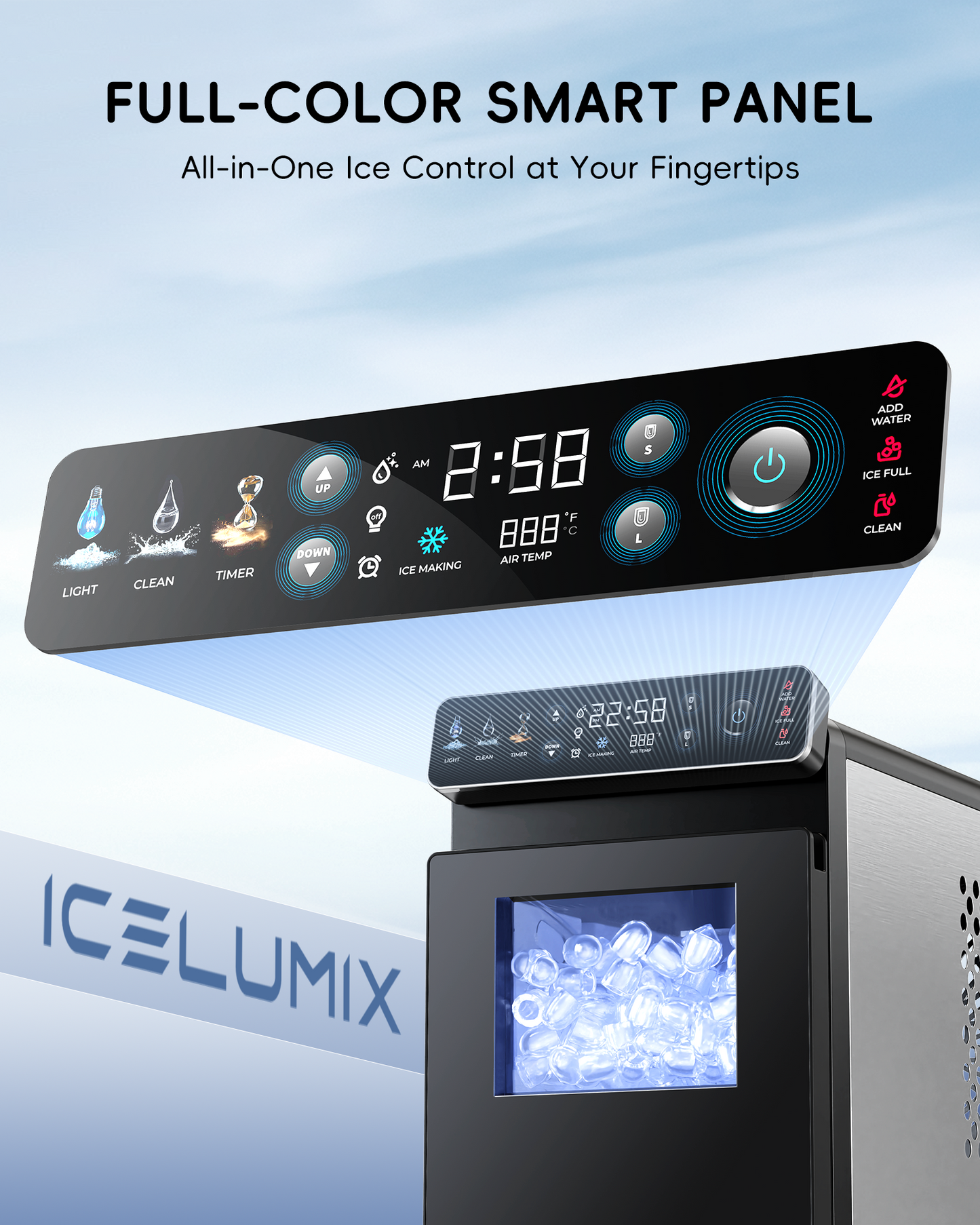 Ecozy Chillio Bullet Ice Makers Countertop, Ultra Slim Design with Full-Color Panel IM-BS262A
