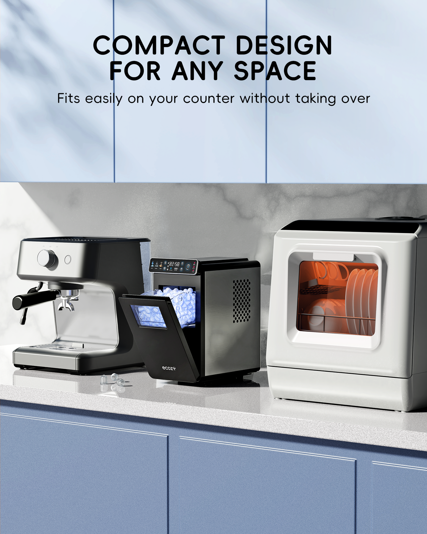 Ecozy Chillio Bullet Ice Makers Countertop, Ultra Slim Design with Full-Color Panel IM-BS262A
