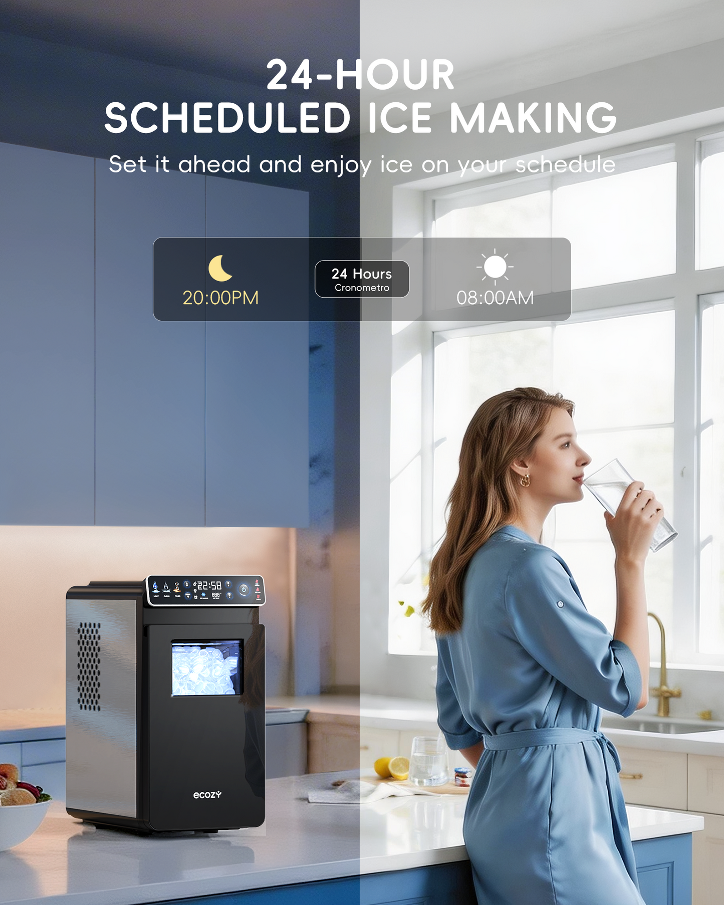 Ecozy Chillio Bullet Ice Makers Countertop, Ultra Slim Design with Full-Color Panel IM-BS262A