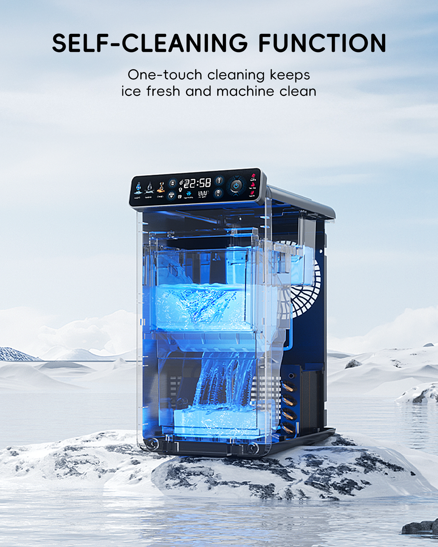 Ecozy Chillio Bullet Ice Makers Countertop, Ultra Slim Design with Full-Color Panel IM-BS262A