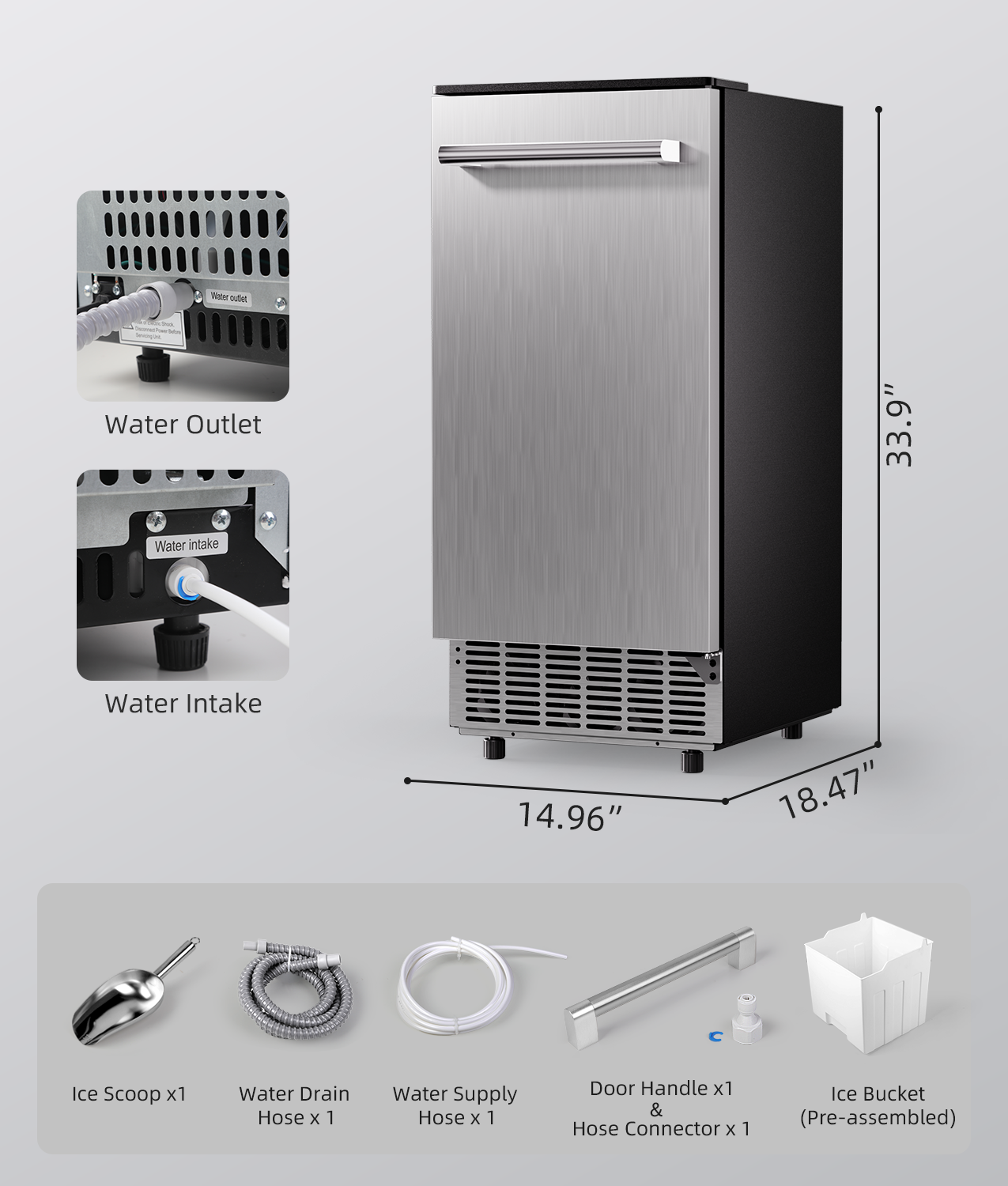 Ecozy Chillio 15" Under Counter Ice Maker Machine IM-SB801A