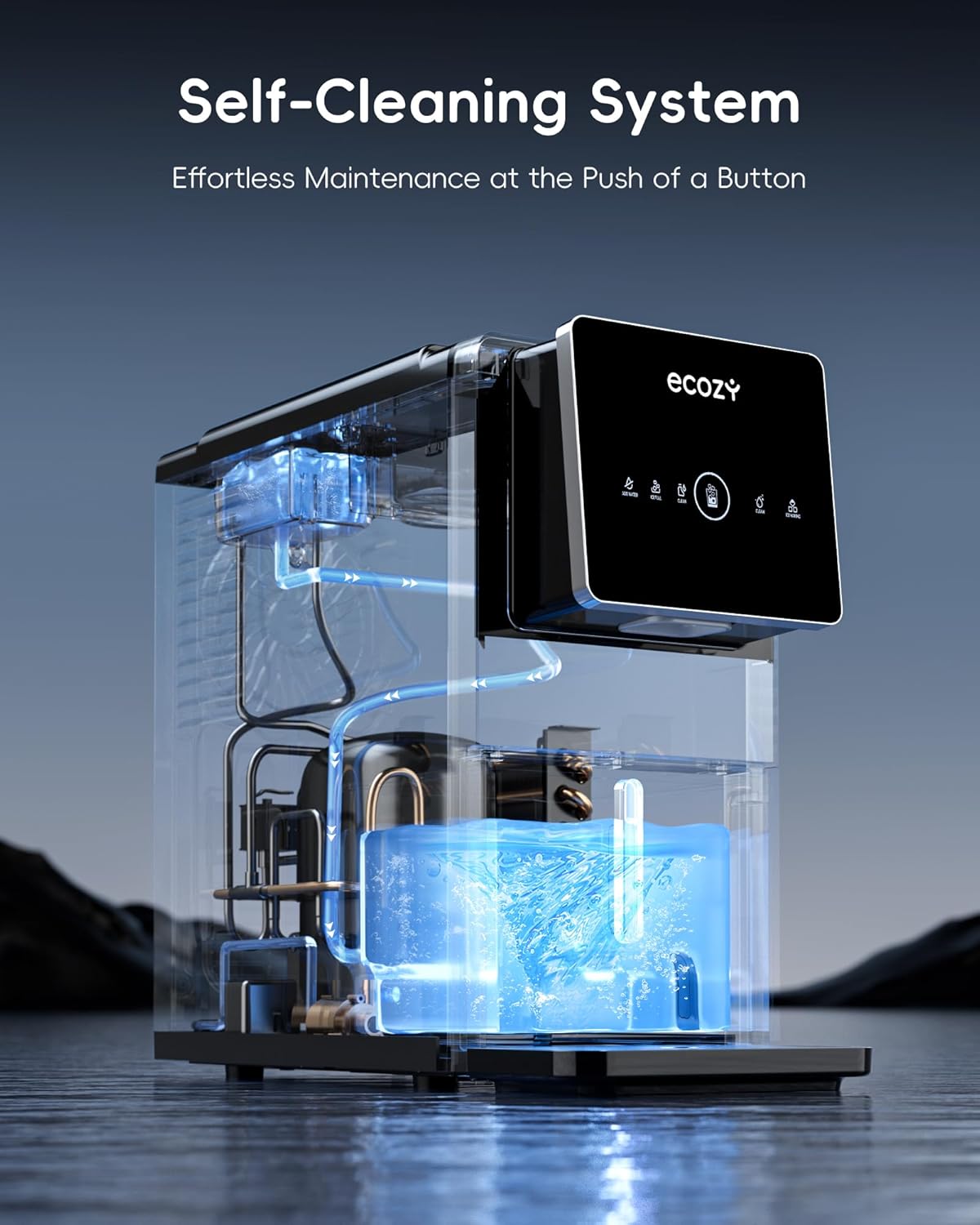 Ecozy Chillio Nugget Ice Makers Dispenser 40 lbs Per Day Pebble Sonic Ice Machine Countertop IM-ND332C