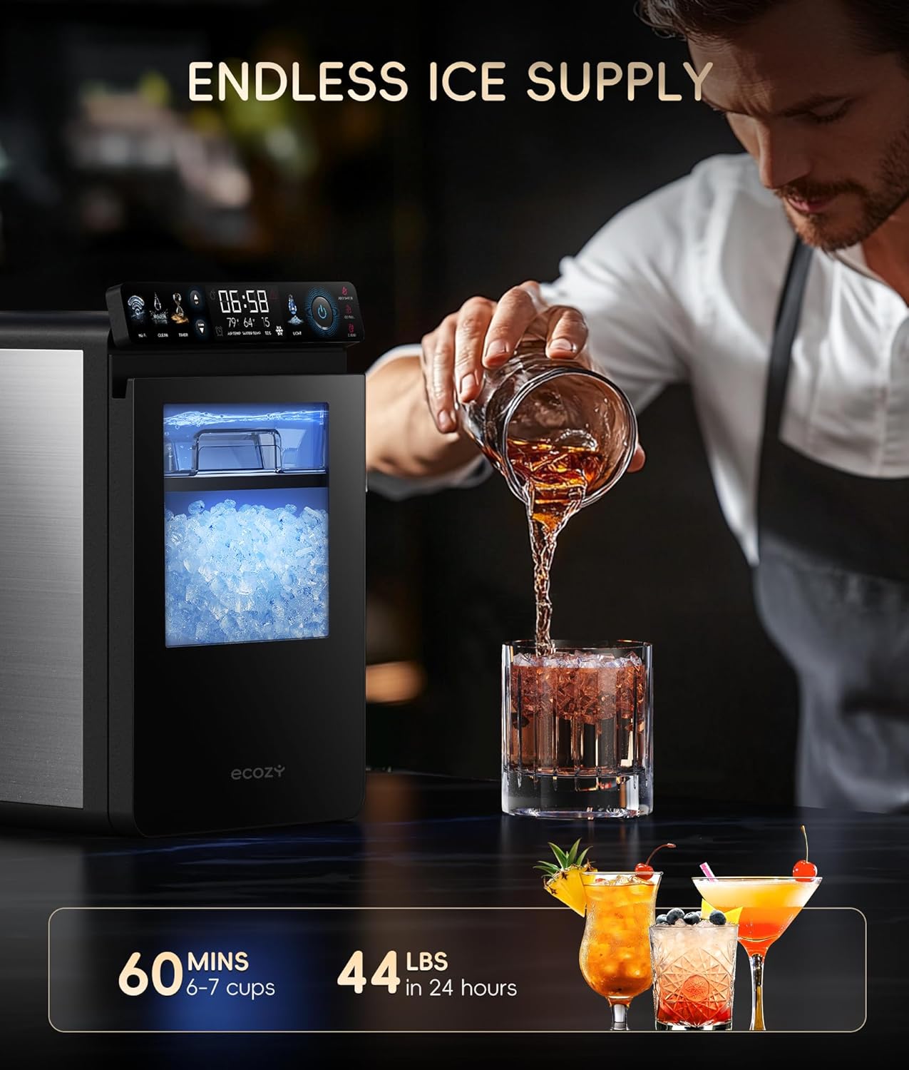 Ecozy Chillio Smart Panel Nugget Ice Maker Mistalo IM-NS451B