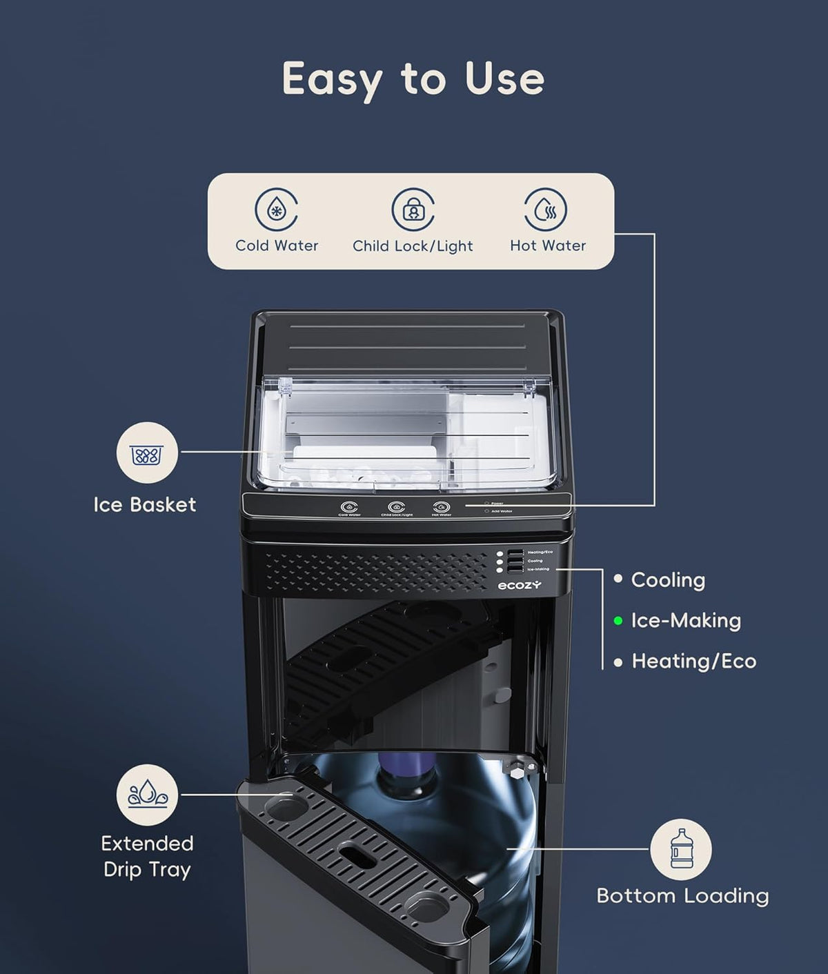 Ecozy Chillio 4-in-1 Water Dispenser with Ice Maker WC-BW342C
