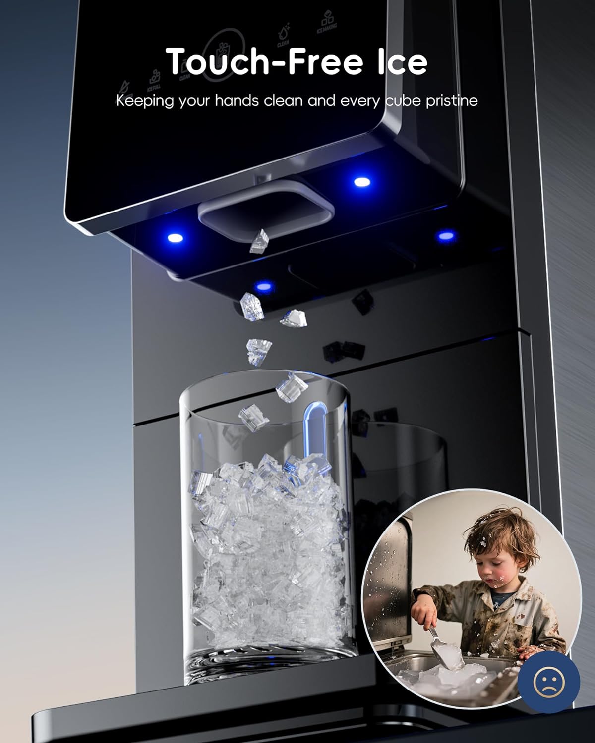 Ecozy Chillio Nugget Ice Makers Dispenser 40 lbs Per Day Pebble Sonic Ice Machine Countertop IM-ND332C
