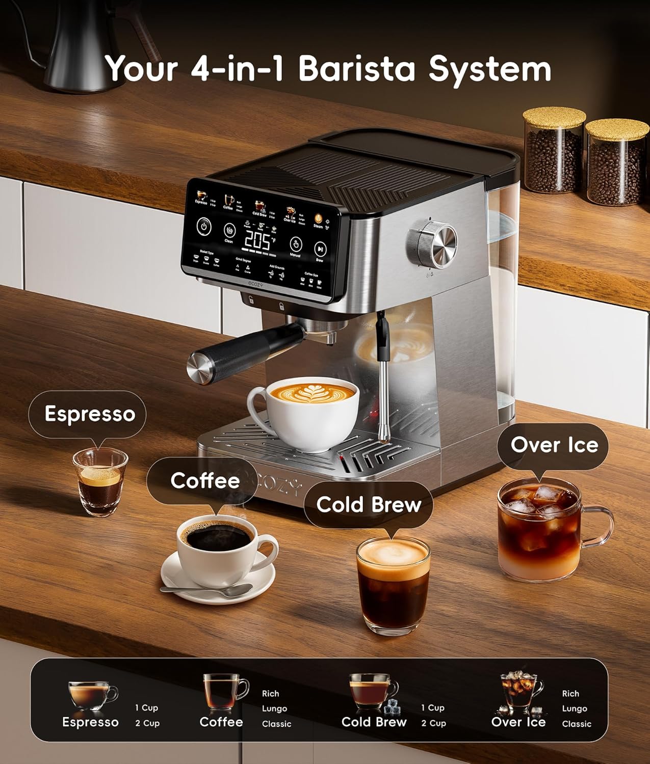 Ecozy Chillio 4-in-1 Espresso Machine and Coffee Maker CM-PM020A