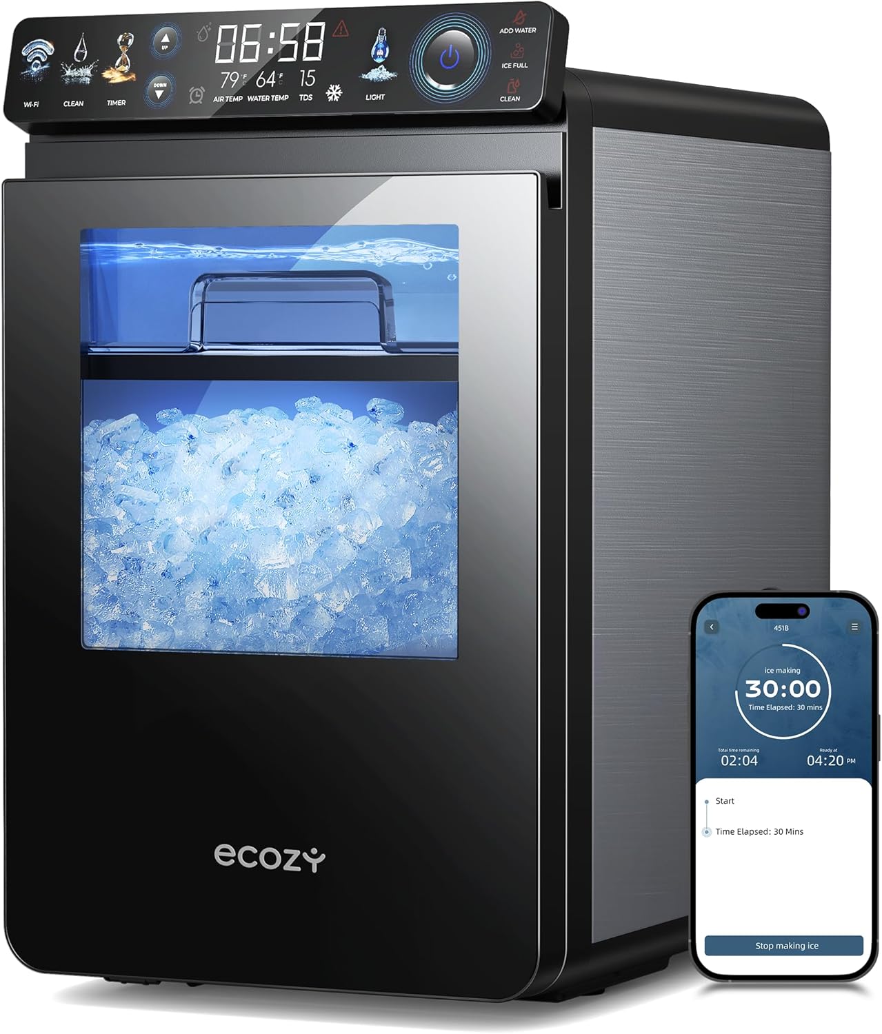 Ecozy Chillio Smart Panel Nugget Ice Maker Mistalo IM-NS451B